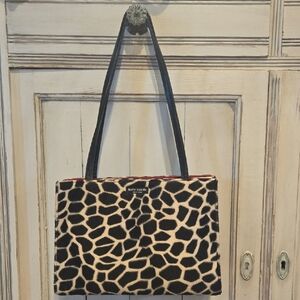 Vintage Kate Spade Faux Fur Black & Cream Giraffe Print Tote.